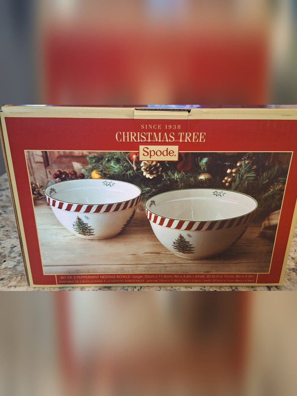 New! Spode Christmas Tree Peppermint Nesting Bowls - Festive Red & Green